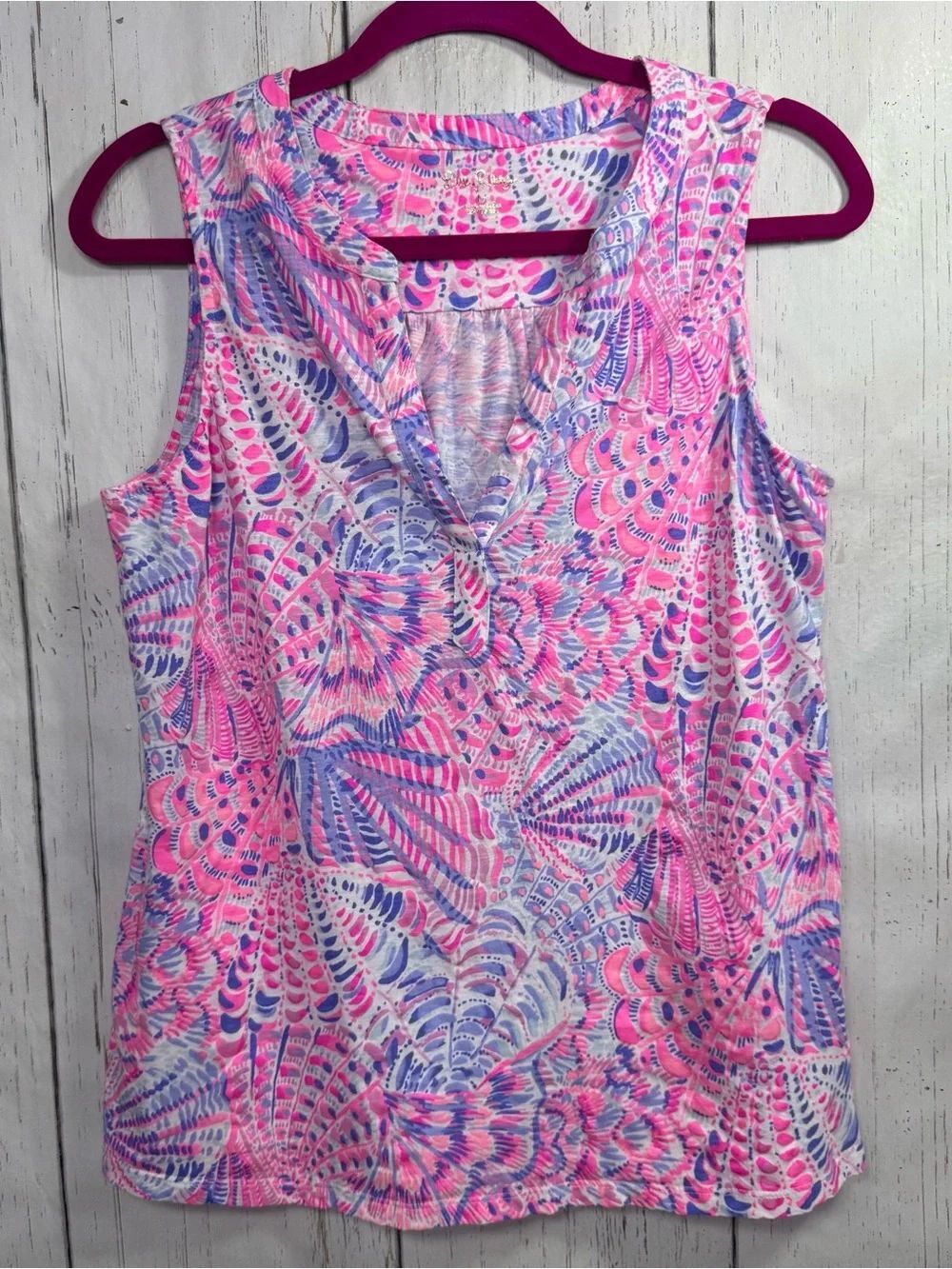 Lilly Pulitzer Pink Blue Sleeveless V Neck Tank Top M Resort Preppy Vacation